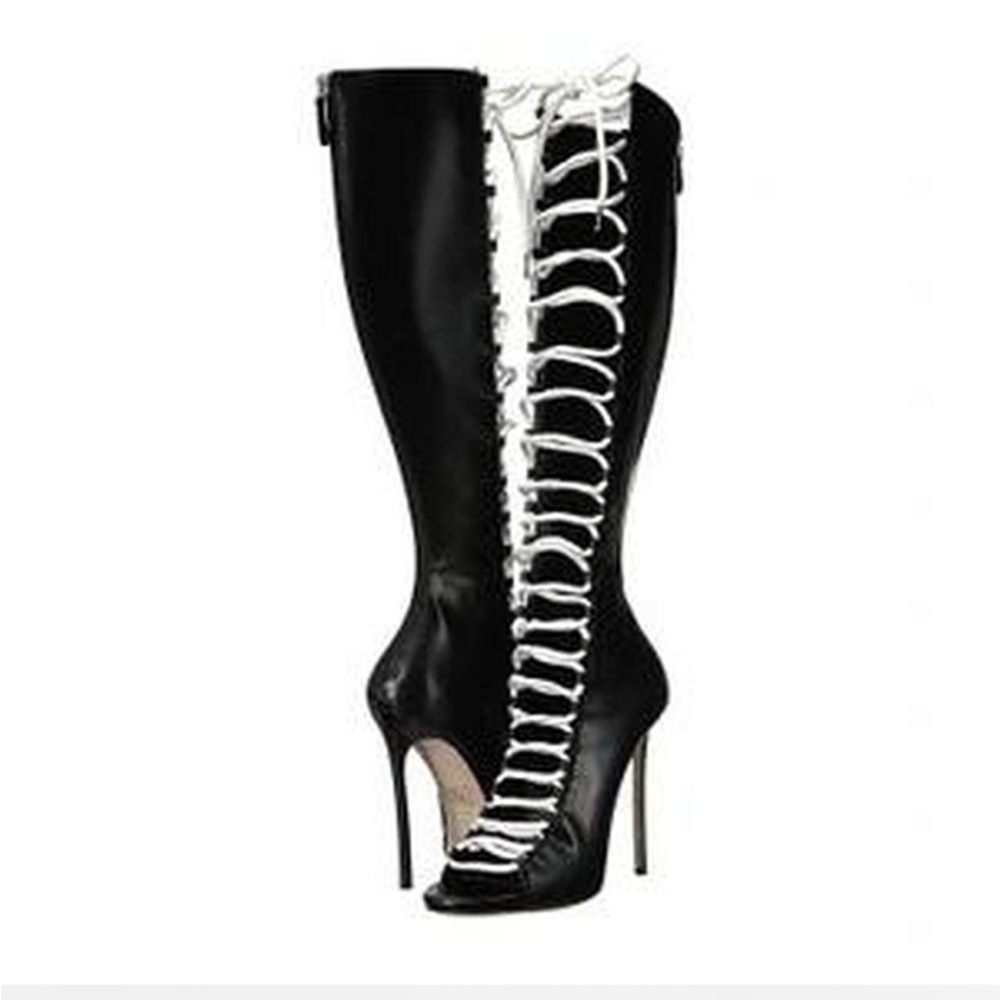 DSQUARED2 Black and White Heeled Lace-Up Boots